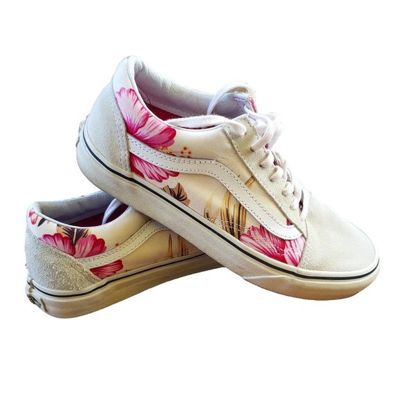 Vans Shoes - Vans old skool floral hawaiian pink cream suede lace up size 7